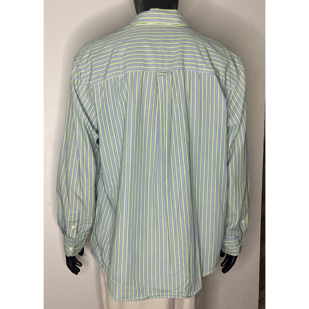Chaps Men's XXL Easy Care Striped Button Down Shirt Long Sleeve Blue Green White - Picture 3 of 6